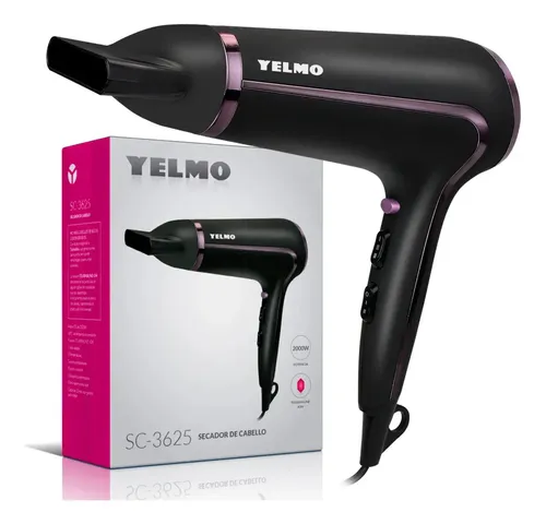 Secador De Pelo Yelmo Sc-3625 De 2000w Tourmaline Ion Color Negro