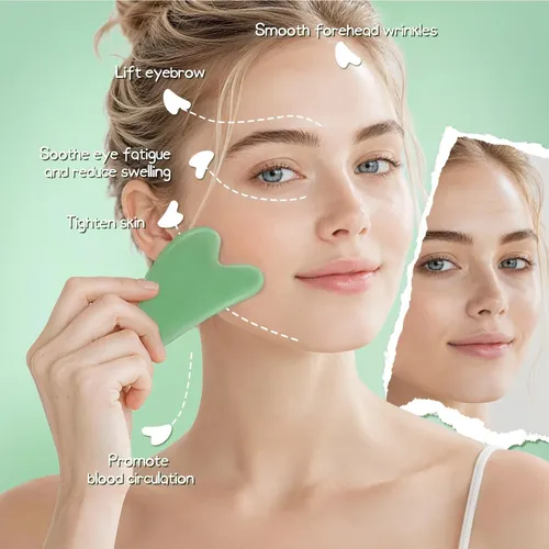 Gua Sha Facial Flagest Piedra Jade Forma Corazón Verde