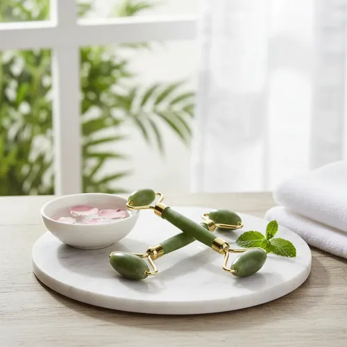 Masajeador Doble Rodillo Jade Facial Corporal Piedra