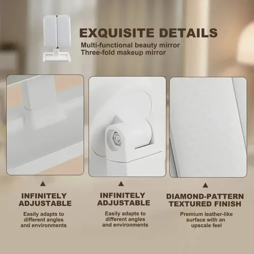 Espejo De Maquillaje Led Plegable, 3 Modos De Luz, Aumento De 2 X 3 Veces