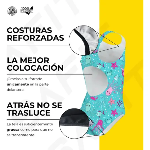 Combo Malla Natacion Niña + Antiparra + Gorro Tela Pileta