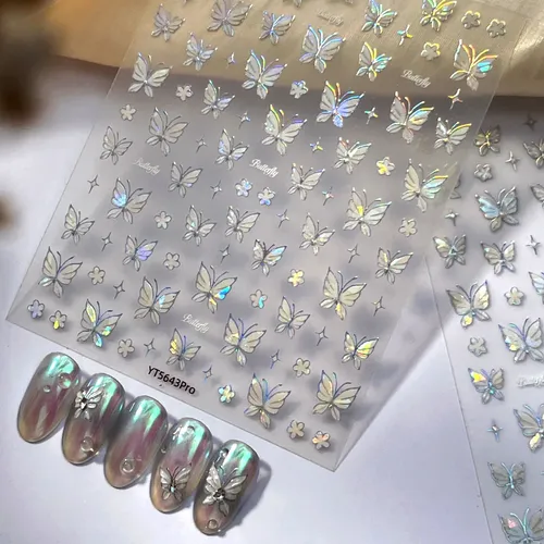 Pegatinas Para Uñas Mariposa Plateadas Con Brillo Y Láser Bl