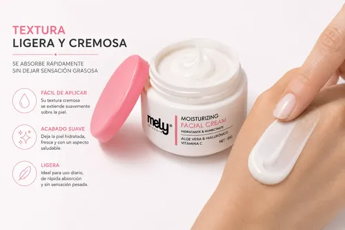 Crema Facial Hidratante Mely Acido Hialuronico Aloe Vera 50g
