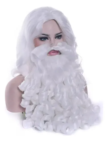 Peluca Y Barba De Papá Noel Blancas De Pelo Largo Para