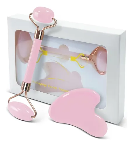 Set Gua Sha Y Rodillo Jade Verde Para Arrugas Y Ojos