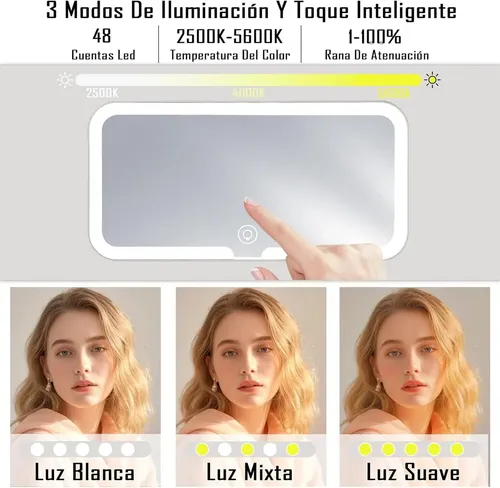 Espejo De Maquillaje De Visera Para Coche Con Luz Led 3x