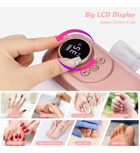 Taladro De Uñas Recargable De 35000 Rpm, Lima E Portátil Par