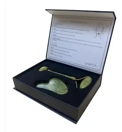 Rodillo Facial y Guasha Laima Jade Verde Masajeador Rostro Cuello