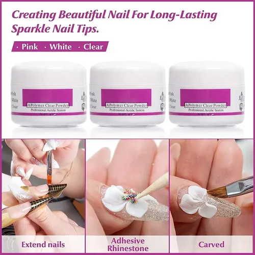 Kit De Uñas De Acrílico Con Polvo Líquido Brillo Tips