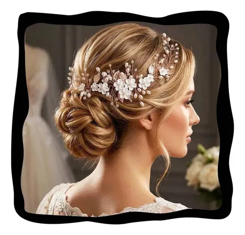 Vara De Flores Con Perlas Para Cabello De Novia