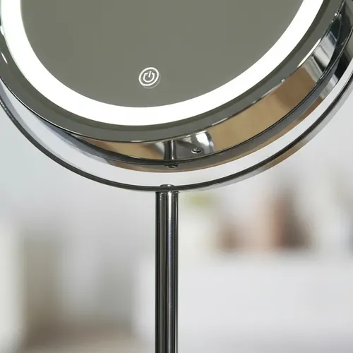 Espejo Doble 22cm Diametro Luz Led y Aumento X3 c/ Base Hecha en Metal Cromado Super resistente + Leds integrados a pila para suavisar sombras al ver de muy cerca mejorando experiencia de Uso – Oferta