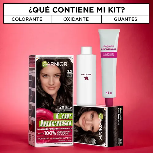 Kit Tintura Permanente Cor Intensa Tono 3.0 Castaño Oscuro Garnier