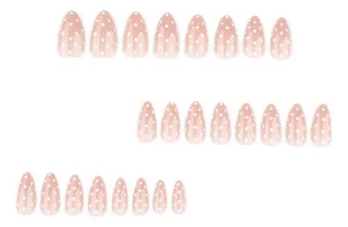 Uñas Postizas Minimalistas Con Diseño De Lunares Blancos