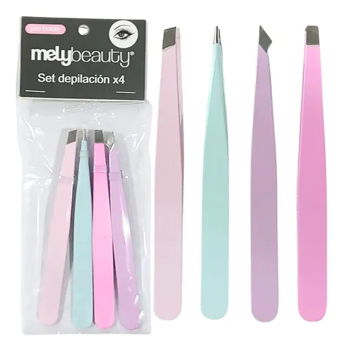 Kit X4 Pincitas De Depilar Cejas/vello Mely Acero Inoxidable