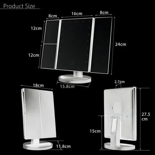 Espejo Con Luz LED Tríptico Jessamy E152 Blanco Con Aumento 2X/3X