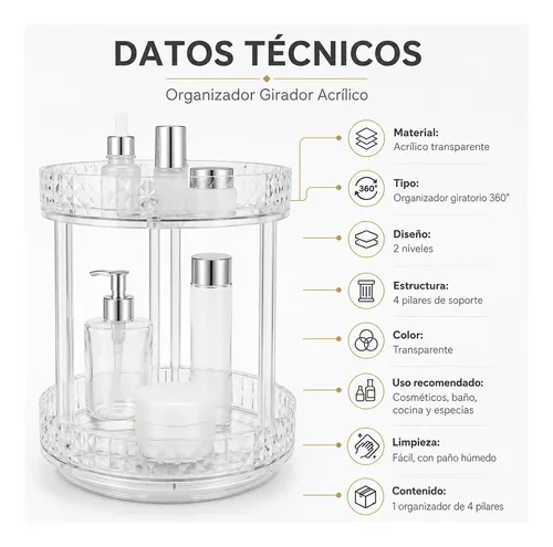 Organizador Maquillaje Cosmeticos Giratorio 360° Multiuso