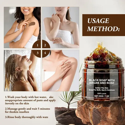 Jabón Negro Con Argán Y Rosa, Exfoliante Corporal