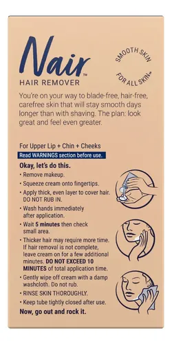Nair Crema Depilatoria Facial con Aceite de Almendras 2 oz, Depilación Sin Dolor para Bozo y Rostro, Cream Hidratante, Piel Suave y Lisa