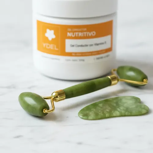 Gel Conductor Nutritivo Facial Corporal Vit E + Jade Roller Todo Tipo De Piel Día/noche