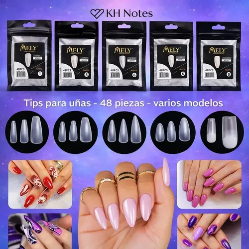 Pack 48 Uñas Postizas Almendra Medio Matte Mely Construccion