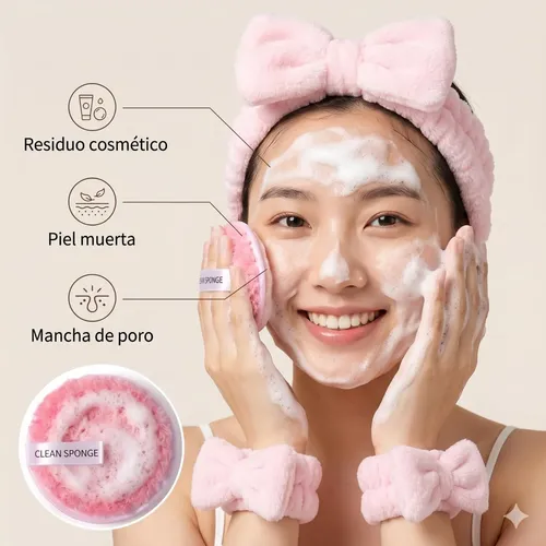Set Esponjas Maquillaje Y Skincare 20 Pzas Con Diadema