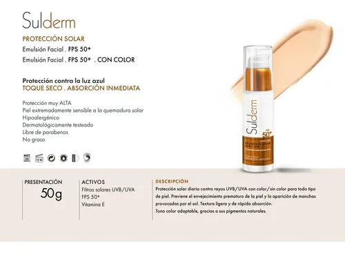 Protector Solar Facial Sulderm Sin Color Fps50 50gr