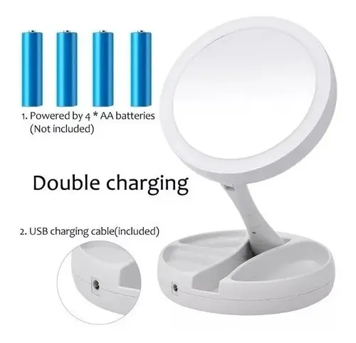 Espejo Con Luz Led P/maquillaje C/aumento Doble Faz Plegable