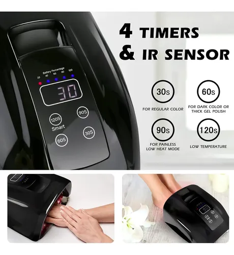 Lámpara Uv Led Uñas Recargable 90w Negra Profesional