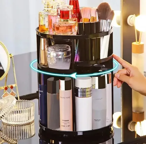 Organizador Maquillaje Giratorio 360 6 Compartimentos Emuna Bazar Negro
