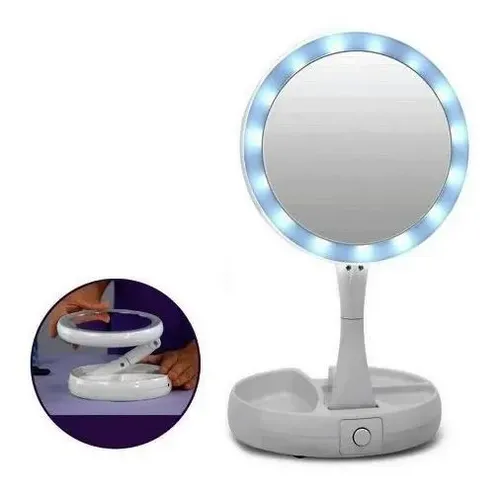 Espejo Redondo Luz Led Maquillaje Doble Plegable My Foldaway