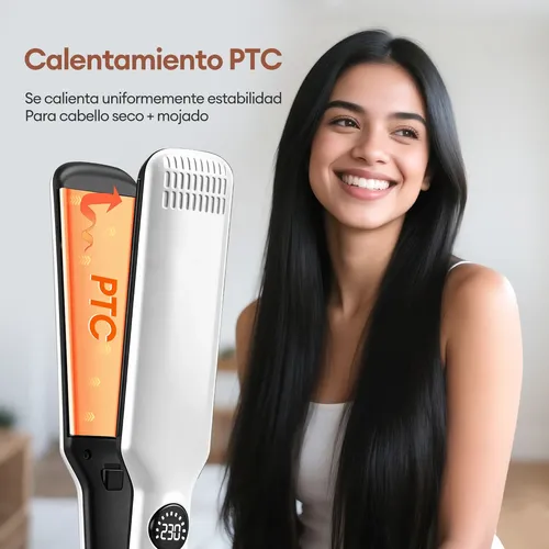 Plancha De Cabello Profesional 2 En 1 Alaciadora Ancha Lcd Blanco