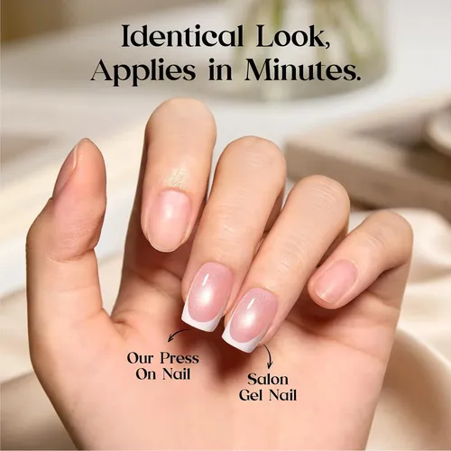 Uñas Postizas Beetles French Cat Eye Short Squoval 32 Pcs