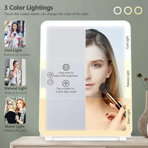 Espejo De Maquillaje Abatible Con Luz De Relleno Tricolor Us