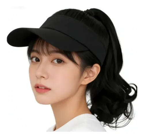 Gorra Con Peluca Negra, Diseño Moderno Y Juvenil, For Mujer