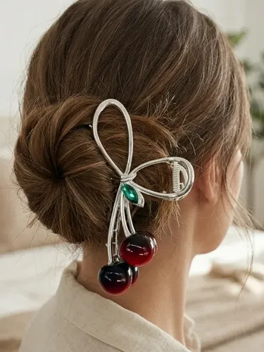 Broche Para Pelo Metal Plateado Cerezas Kawaii