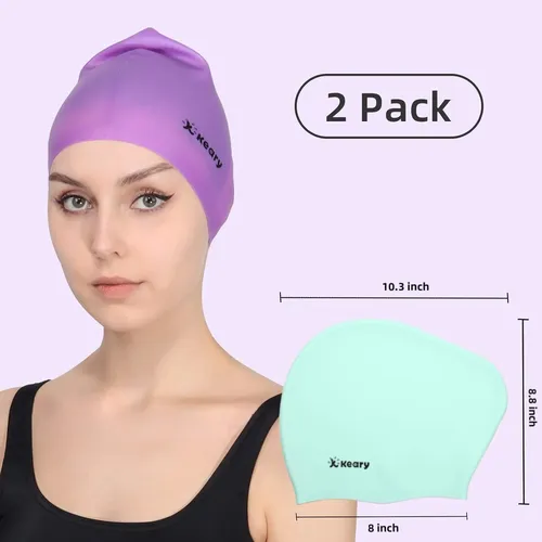 Paquete De 2 Gorros De Natación De Silicona Para Cabello Lar