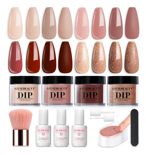 Azurebeauty Kit Dip Powder Uñas Set Base Top Coat