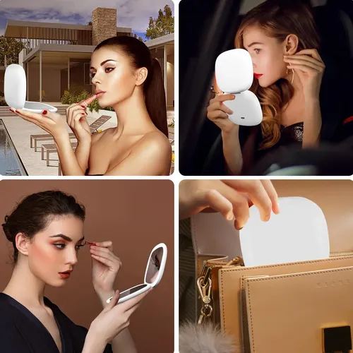 Espejo De Maquillaje De Viaje Con Luz Led, Aumento De Blanco Blanco