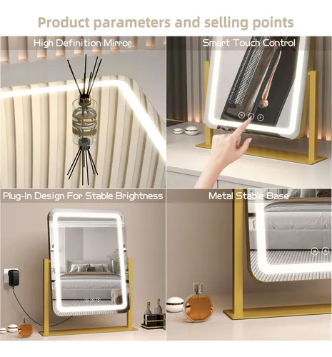 Espejo De Maquillaje Con Luz Led Shinerva 33x42cm Dorado