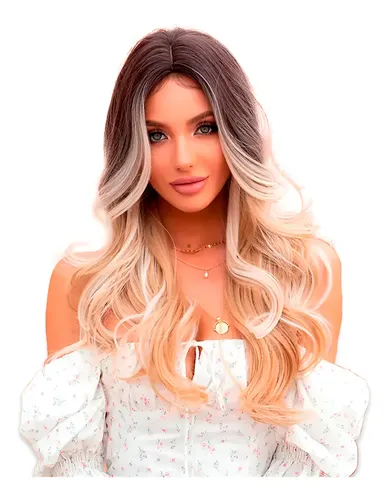 Peluca Larga Símil Natural Orgánica Ondas Lace Front Premium Tamaño De La Base Universal Con Regulador Tono Nyl2370-rl4-24d