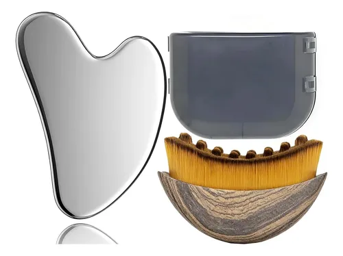 Set Gua Sha Acero Y Cepillo Facial Para Lifting Y Contorno