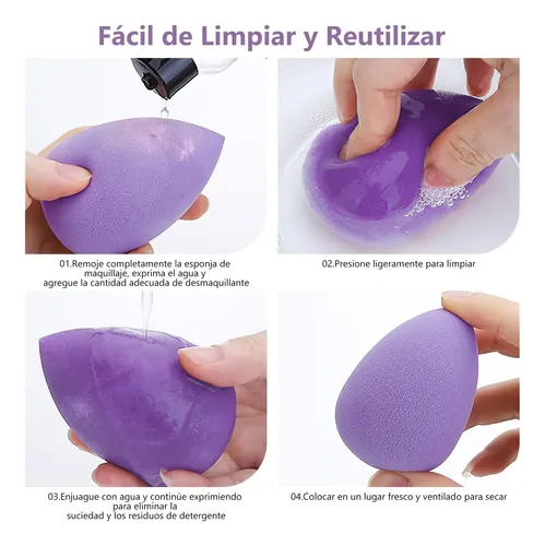 Esponjas Maquillaje 8pcs, Set Beauty Blender Con Estuche Púrpura