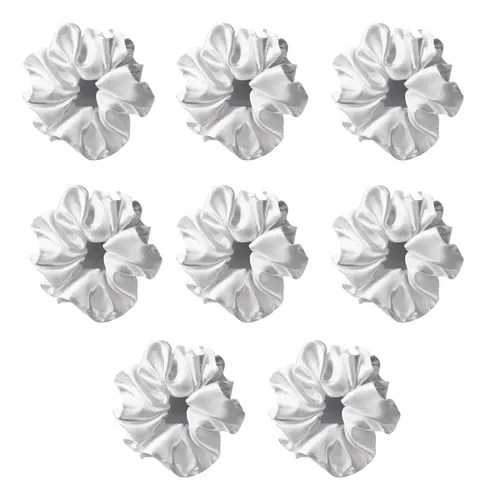 X*s Pack 8 Scrunchies Blanco Lisas Neutro Cabello Ligas C`**