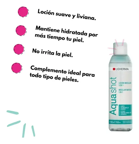 Aquashot Lidherma Locion Micelar Desmaquillante Limpieza 190