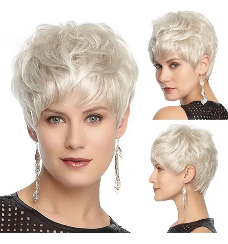 /#*cabello Liso Corto Blanco For Mujer A La Moda Y A La Moda