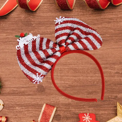 Diadema Con Lazo Navideño, Raya Roja Y Blanca