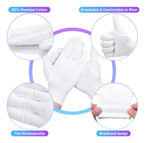 Guantes Algodón Blancos Hidratantes Para Manos Secas 6 Pare