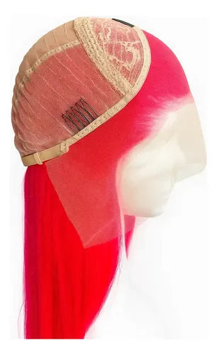Peluca Lace Front Adiolacba Premium Símil Natural 70 Cm Tamaño De La Base Regulable Tono Fucsia Neón