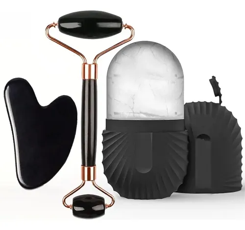 Kit De Masaje Facial Ice Roller Y Gua Sha 3 Herramientas +