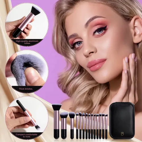 Set 14 Brochas De Maquillaje Bs Mall Profesional Estuche Led